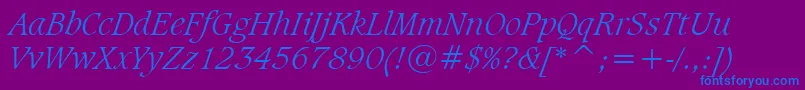 CaxtonLightItalicBt Font – Blue Fonts on Purple Background