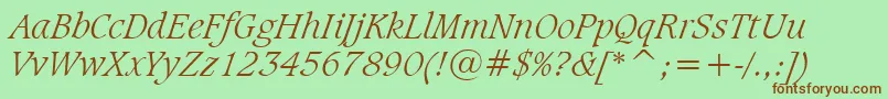CaxtonLightItalicBt-Schriftart – Braune Schriften auf grünem Hintergrund