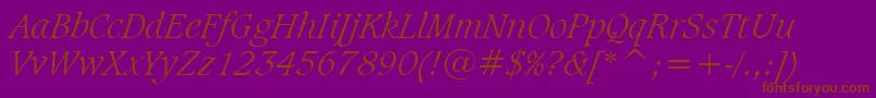 フォントCaxtonLightItalicBt – 紫色の背景に茶色のフォント