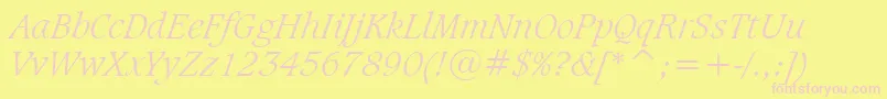 CaxtonLightItalicBt-fontti – vaaleanpunaiset fontit keltaisella taustalla