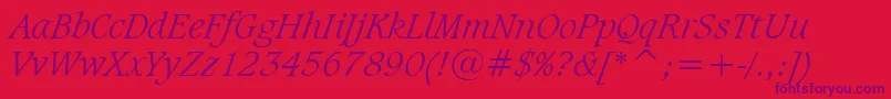 CaxtonLightItalicBt Font – Purple Fonts on Red Background