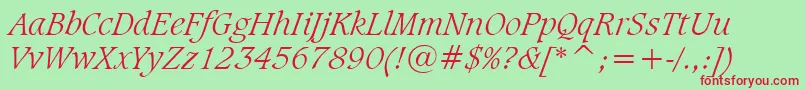 CaxtonLightItalicBt-fontti – punaiset fontit vihreällä taustalla