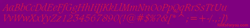 Fonte CaxtonLightItalicBt – fontes vermelhas em um fundo violeta