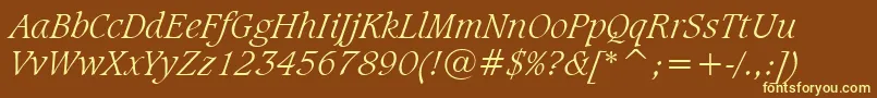 CaxtonLightItalicBt-fontti – keltaiset fontit ruskealla taustalla