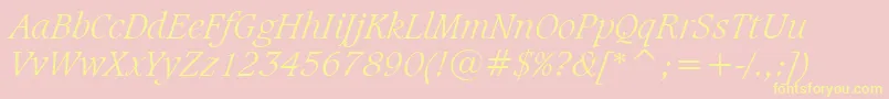 CaxtonLightItalicBt-Schriftart – Gelbe Schriften auf rosa Hintergrund