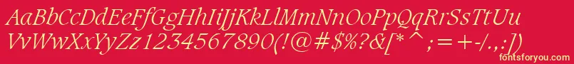 Fonte CaxtonLightItalicBt – fontes amarelas em um fundo vermelho