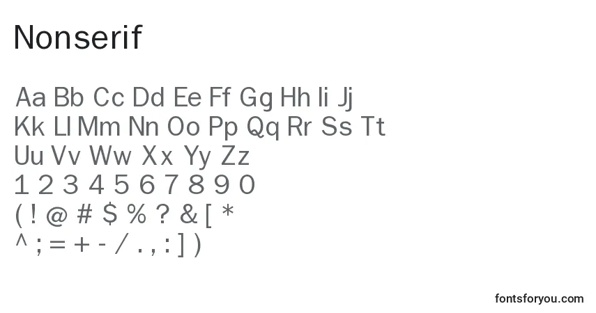 Schriftart Nonserif – Alphabet, Zahlen, spezielle Symbole