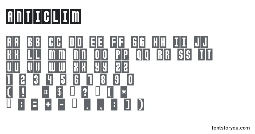A fonte Anticlim – alfabeto, números, caracteres especiais