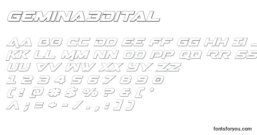 Fuente Gemina3Dital - alfabeto, números, caracteres especiales