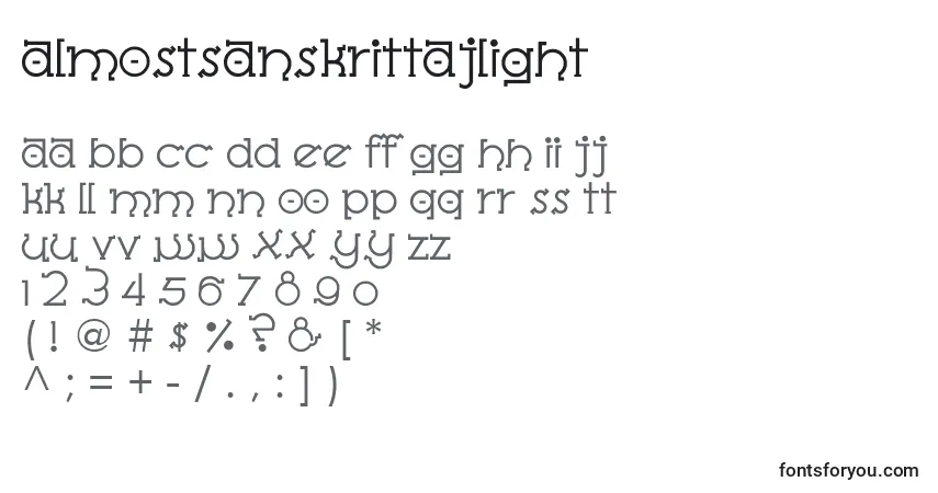 Czcionka AlmostSanskritTajLight – alfabet, cyfry, specjalne znaki