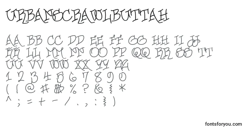 Czcionka UrbanScrawlButtah – alfabet, cyfry, specjalne znaki