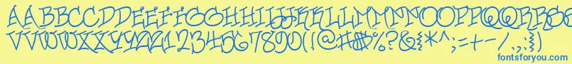 UrbanScrawlButtah Font – Blue Fonts on Yellow Background