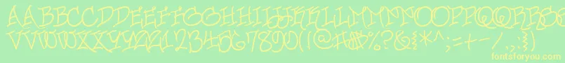 フォントUrbanScrawlButtah – 黄色の文字が緑の背景にあります