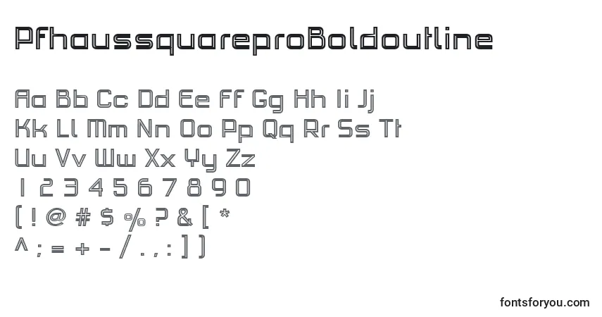 Czcionka PfhaussquareproBoldoutline – alfabet, cyfry, specjalne znaki
