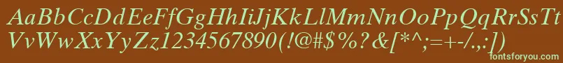 フォントTimesTenLtItalic – 緑色の文字が茶色の背景にあります。