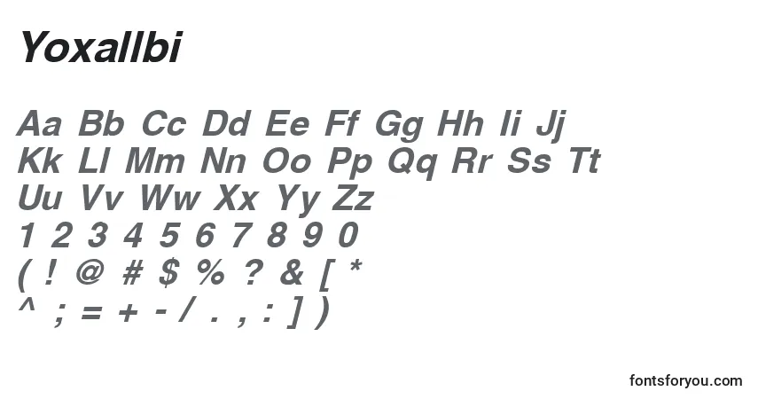 A fonte Yoxallbi – alfabeto, números, caracteres especiais