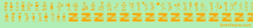 フォントBoyCharacters – オレンジの文字が緑の背景にあります。