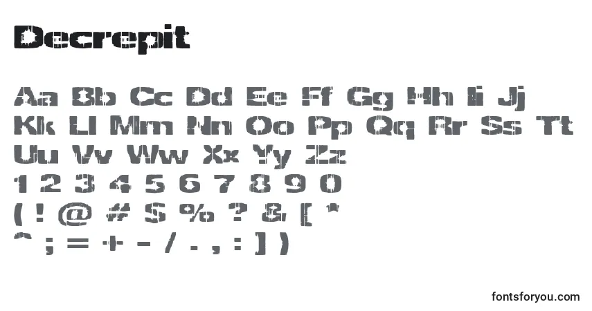 Schriftart Decrepit – Alphabet, Zahlen, spezielle Symbole