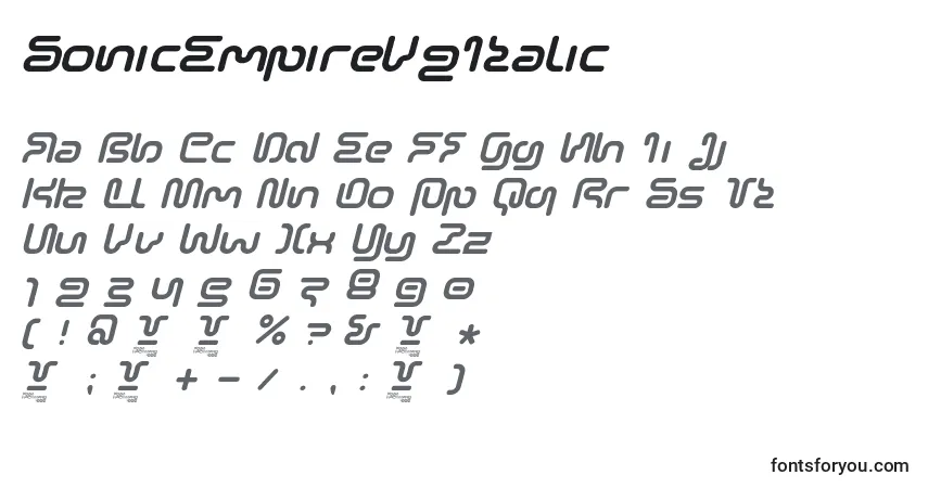 A fonte SonicEmpireV2Italic – alfabeto, números, caracteres especiais