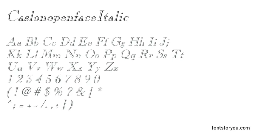 A fonte CaslonopenfaceItalic – alfabeto, números, caracteres especiais
