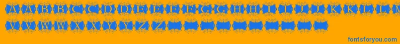 Kerawang-Schriftart – Blaue Schriften auf orangefarbenem Hintergrund