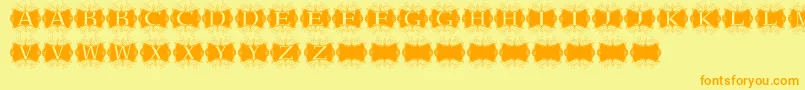 Kerawang-Schriftart – Orangefarbene Schriften auf gelbem Hintergrund