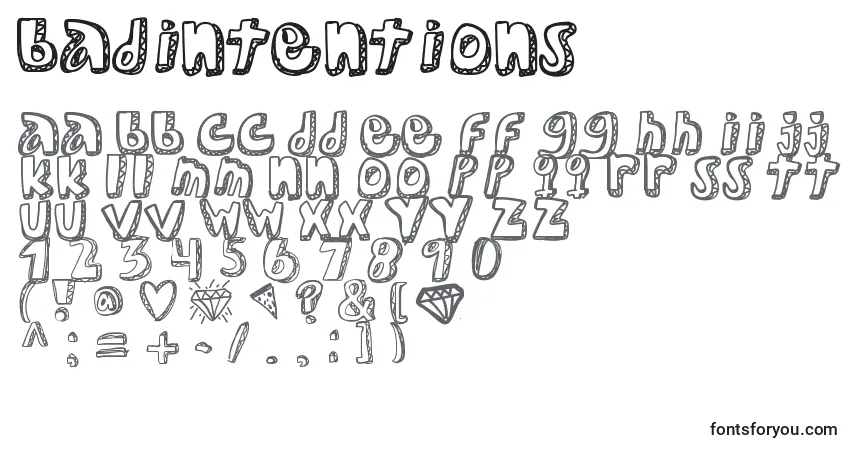 A fonte Badintentions – alfabeto, números, caracteres especiais