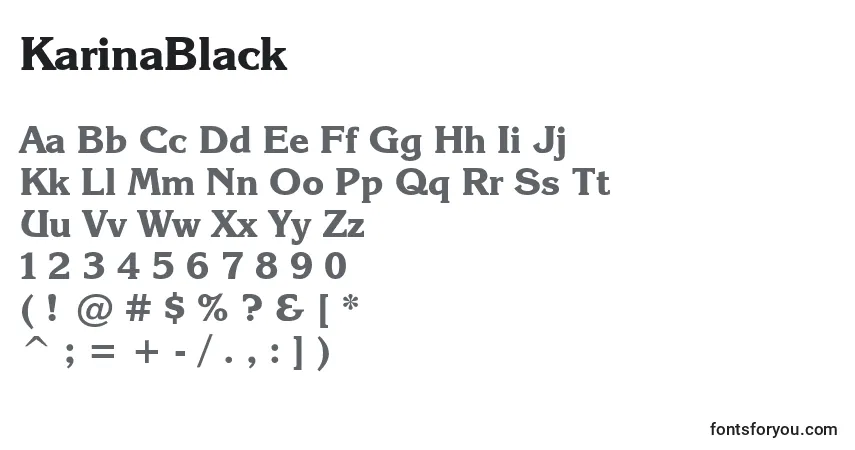 A fonte KarinaBlack – alfabeto, números, caracteres especiais