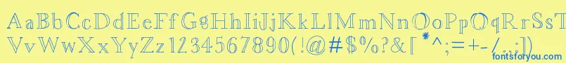 フォントAsterbloom – 青い文字が黄色の背景にあります。