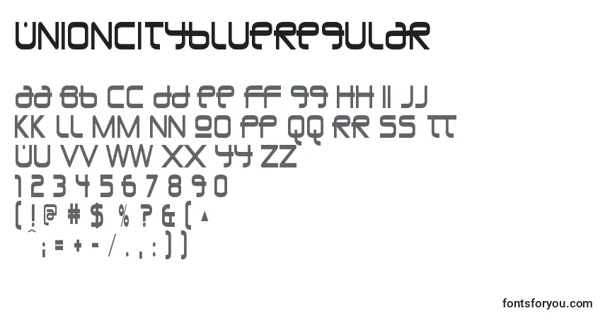 Czcionka UnioncityblueRegular – alfabet, cyfry, specjalne znaki