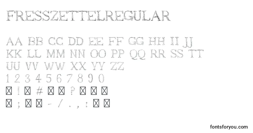 A fonte FresszettelRegular – alfabeto, números, caracteres especiais