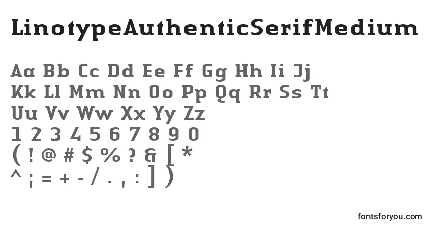 A fonte LinotypeAuthenticSerifMedium – alfabeto, números, caracteres especiais