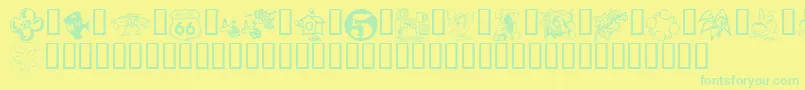 フォントKrKatlingsFifteen – 黄色い背景に緑の文字