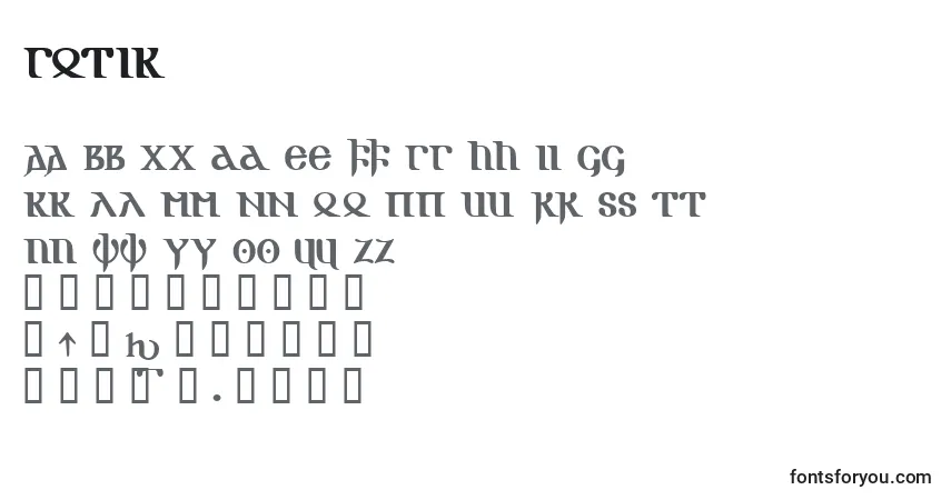Czcionka Gotik – alfabet, cyfry, specjalne znaki