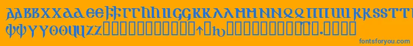 Gotik-Schriftart – Blaue Schriften auf orangefarbenem Hintergrund