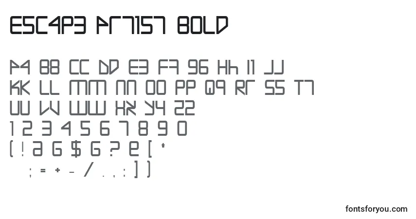 Czcionka Escape Artist Bold – alfabet, cyfry, specjalne znaki