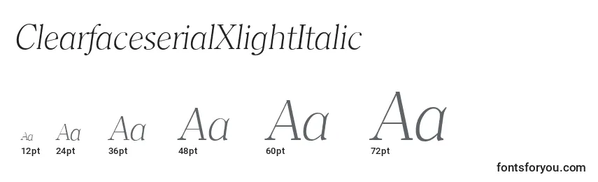 Размеры шрифта ClearfaceserialXlightItalic