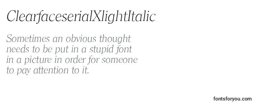 Review of the ClearfaceserialXlightItalic Font