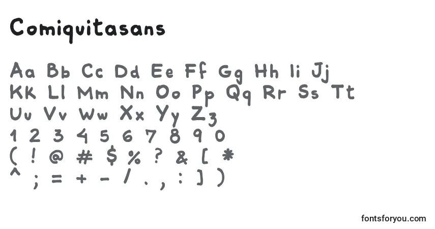 Schriftart Comiquitasans – Alphabet, Zahlen, spezielle Symbole