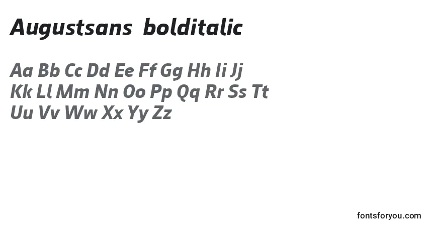 Шрифт Augustsans76bolditalic – алфавит, цифры, специальные символы