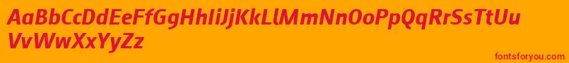 Augustsans76bolditalic-Schriftart – Rote Schriften auf orangefarbenem Hintergrund