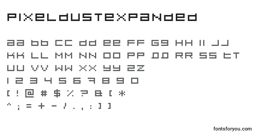 PixeldustExpanded Font – alphabet, numbers, special characters