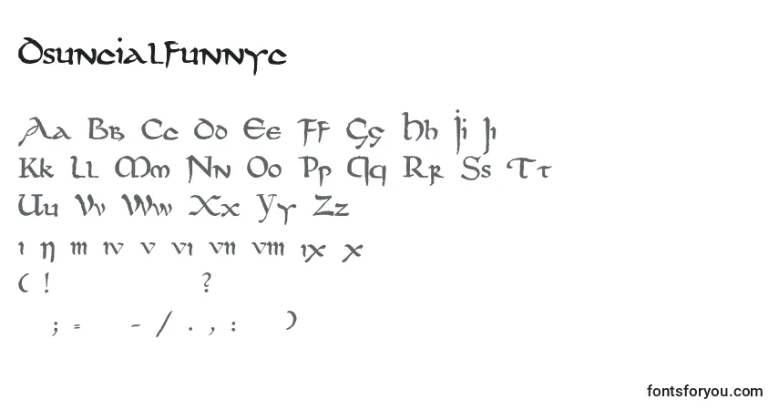 Schriftart Dsuncialfunnyc – Alphabet, Zahlen, spezielle Symbole