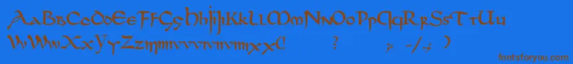 フォントDsuncialfunnyc – 茶色の文字が青い背景にあります。