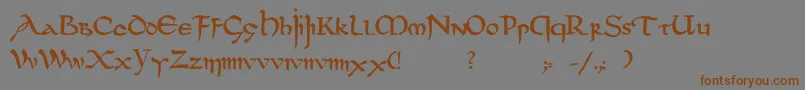フォントDsuncialfunnyc – 茶色の文字が灰色の背景にあります。