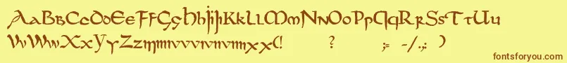 フォントDsuncialfunnyc – 茶色の文字が黄色の背景にあります。