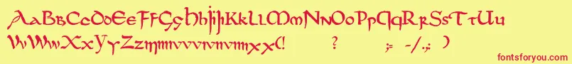 フォントDsuncialfunnyc – 赤い文字の黄色い背景