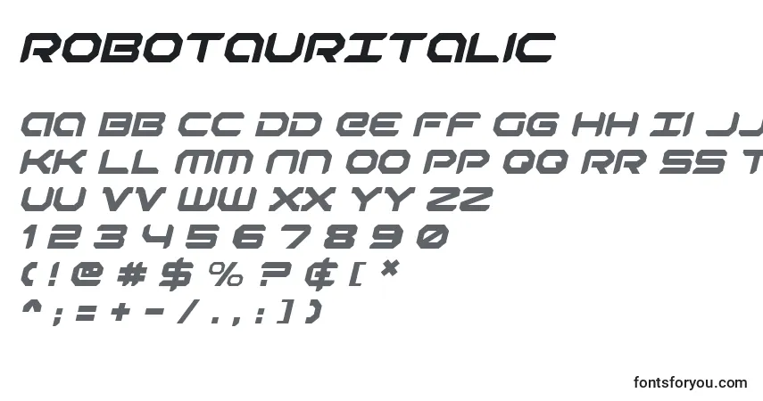 RobotaurItalicフォント–アルファベット、数字、特殊文字