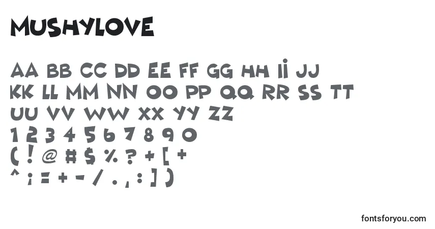 A fonte MushyLove – alfabeto, números, caracteres especiais