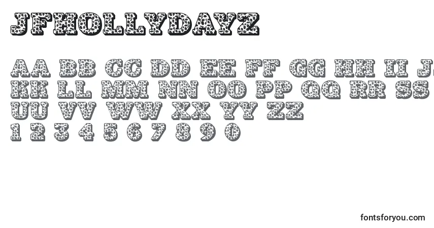 Czcionka Jfhollydayz – alfabet, cyfry, specjalne znaki